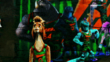 a group of cartoon characters wearing green uniforms with the number 84 on them