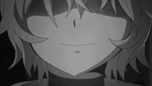 a black and white drawing of a girl 's face with a smile on it