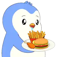 a cartoon of a penguin holding a plate of food