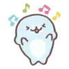 a seal with music notes coming out of its head is dancing .