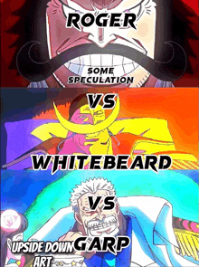 roger vs whitebeard vs upside down garp are the three cartoon characters