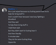 a screenshot of a discord conversation between maddrox and broodlord