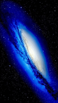 a blue and white galaxy surrounded by stars in outer space