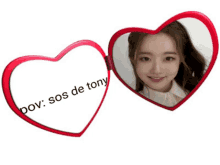 a heart shaped mirror with a picture of a girl and the words pov sos de tony