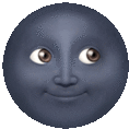 a black moon emoji with a smiling face on it .