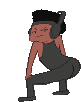 a cartoon of a man wearing headphones and squatting down