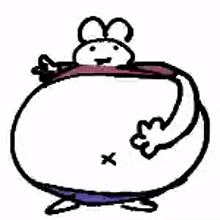 a cartoon character with a big belly and a scarf around his neck is standing on a white background .