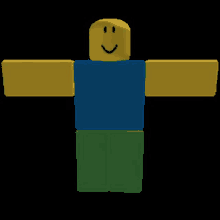 a roblox character with arms outstretched and a smiley face on his face .