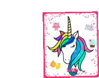 a drawing of a unicorn with a cupcake and a sticker that says " i love you "