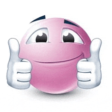 a pink smiley face is smiling and giving two thumbs up .