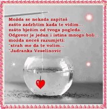 a picture of a heart in a bowl of water with a quote by jadranka veselinovic