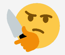 a smiley face is holding a knife and pointing at it