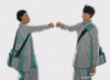 two anime characters giving each other a fistbump