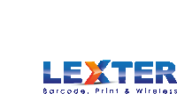 a blue and red logo for lexter barcode print and wireless