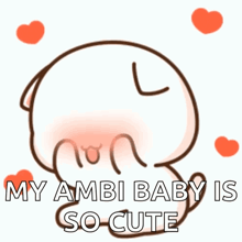 a cartoon cat with hearts around it and the words my ambiti baby is so cute