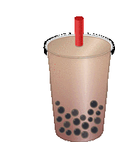 a cup of chocolate bubble tea with a red straw