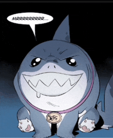 a cartoon of a shark with a collar that says jeff on it