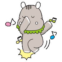 a cartoon illustration of a hippopotamus dancing with music notes behind him