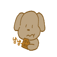 a drawing of a dog holding a piece of food