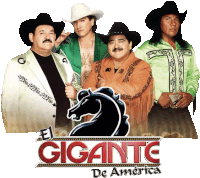 a group of men are standing in front of a sign that says " el gigante de america "