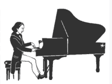 a drawing of a man playing a piano with a star on it