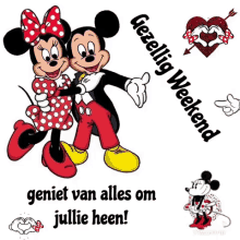 a picture of mickey mouse and minnie mouse with the words geniet van alles om jullie heen below them