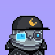 a pixel art of a person wearing a hat and sunglasses