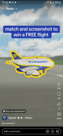 a phone screen shows a ryanair advertisement