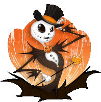 jack skellington from the nightmare before christmas wearing a top hat and holding a pumpkin