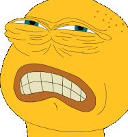 a yellow cartoon face with a big mouth and a blue eye