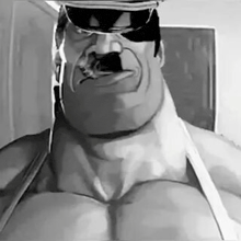 a black and white painting of a man wearing a hat and sunglasses .