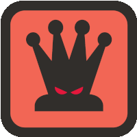 an icon of a crown with red eyes on a red background