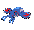 a pixel art drawing of a blue and red pokemon flying on a white background .