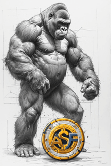 a drawing of a gorilla standing next to a coin that says a sf