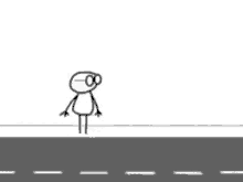 a stick figure is standing on a sidewalk next to a road .