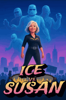 a poster for ice vs susan shows a woman standing in front of giant ice monsters