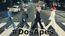 a poster of four monkeys crossing a street with the words #dosapes below them