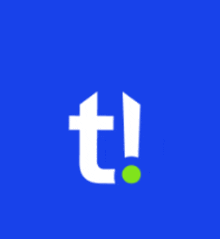 a blue background with a white letter t and a green circle