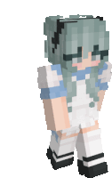 a minecraft girl with blue hair is wearing white overalls