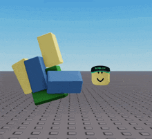 a roblox character with a hat on stands on a tiled floor