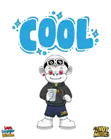 a cartoon character wearing sunglasses and a hoodie says cool