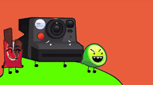 a cartoon of a polaroid camera surrounded by various objects