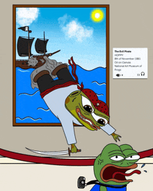 a cartoon of a frog in a pirate outfit