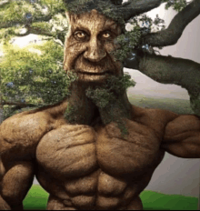 a statue of a man with a tree in his face