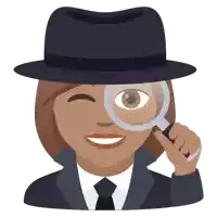 a woman wearing a hat and a suit is looking through a magnifying glass