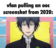 a picture of a boy with the words " vfan pulling an ooc screenshot from 2020 "