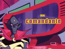 a cartoon character is standing in front of a sign that says commander