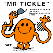 a cartoon of mr tickle with a blue hat on his head