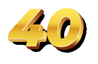 the number 40 is displayed in gold letters on a white background