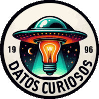 a logo for datos curiosos with a light bulb and a ufo